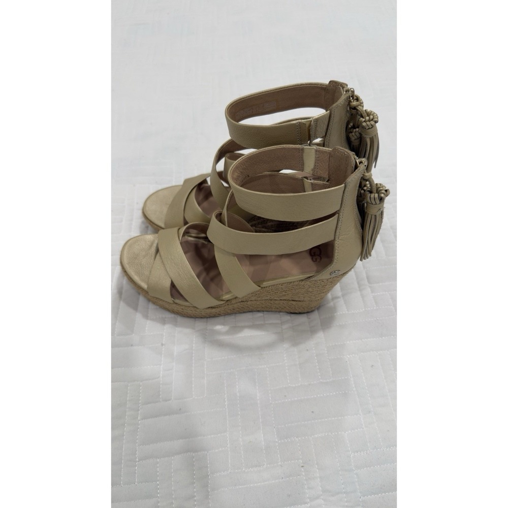 UGG Trina Metallic Gold Leather Tassel Espadrille Wedge Sandals 7.5 1092254 - Picture 2 of 8